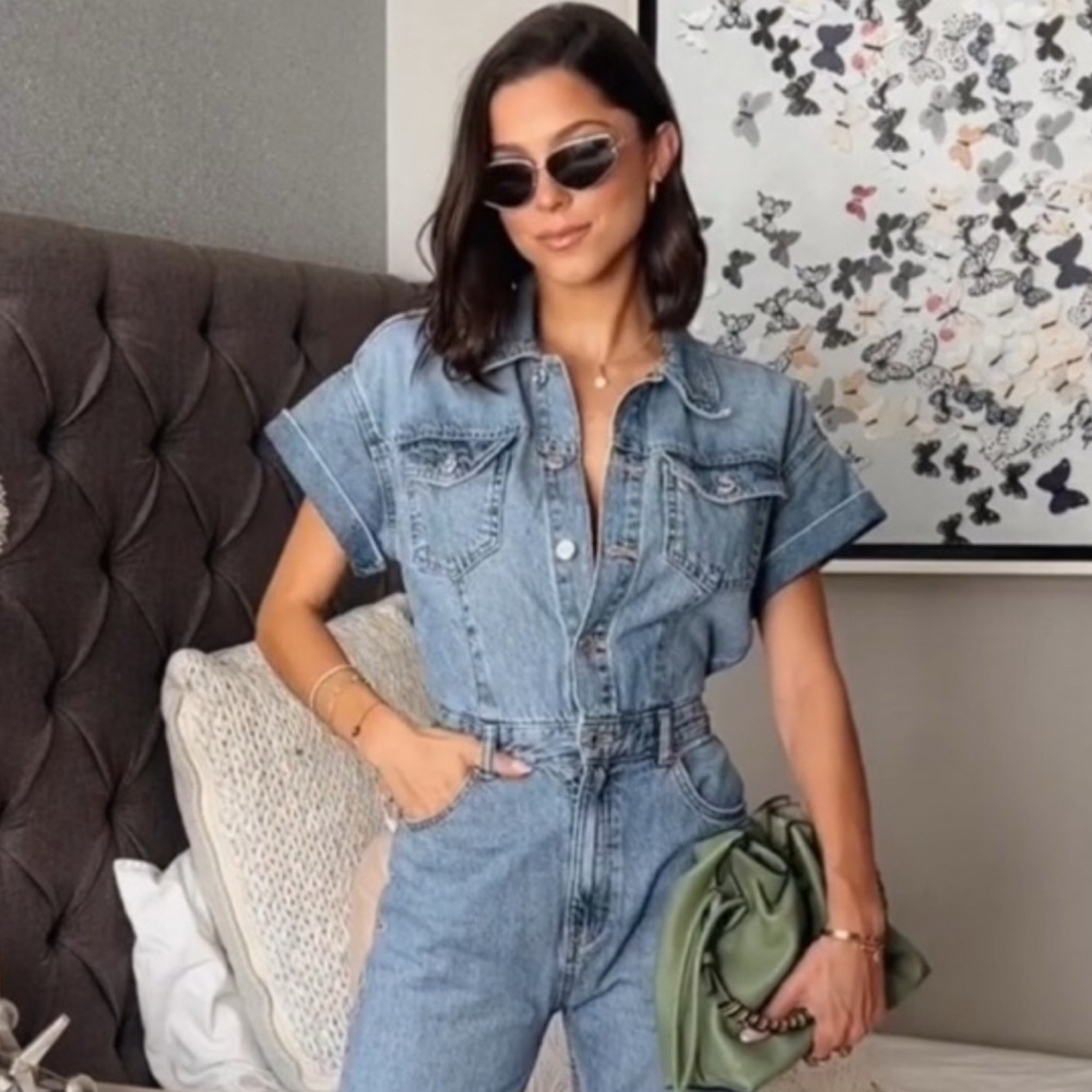 Zara Denim Long Jumpsuit Size Small